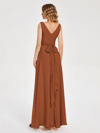 Lucille Simple V-neck Bridesmaid Dress with Pockets