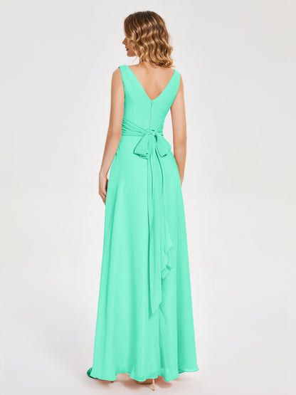 Lucille Simple V-neck Bridesmaid Dress with Pockets