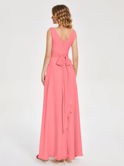 Lucille Simple V-neck Bridesmaid Dress with Pockets
