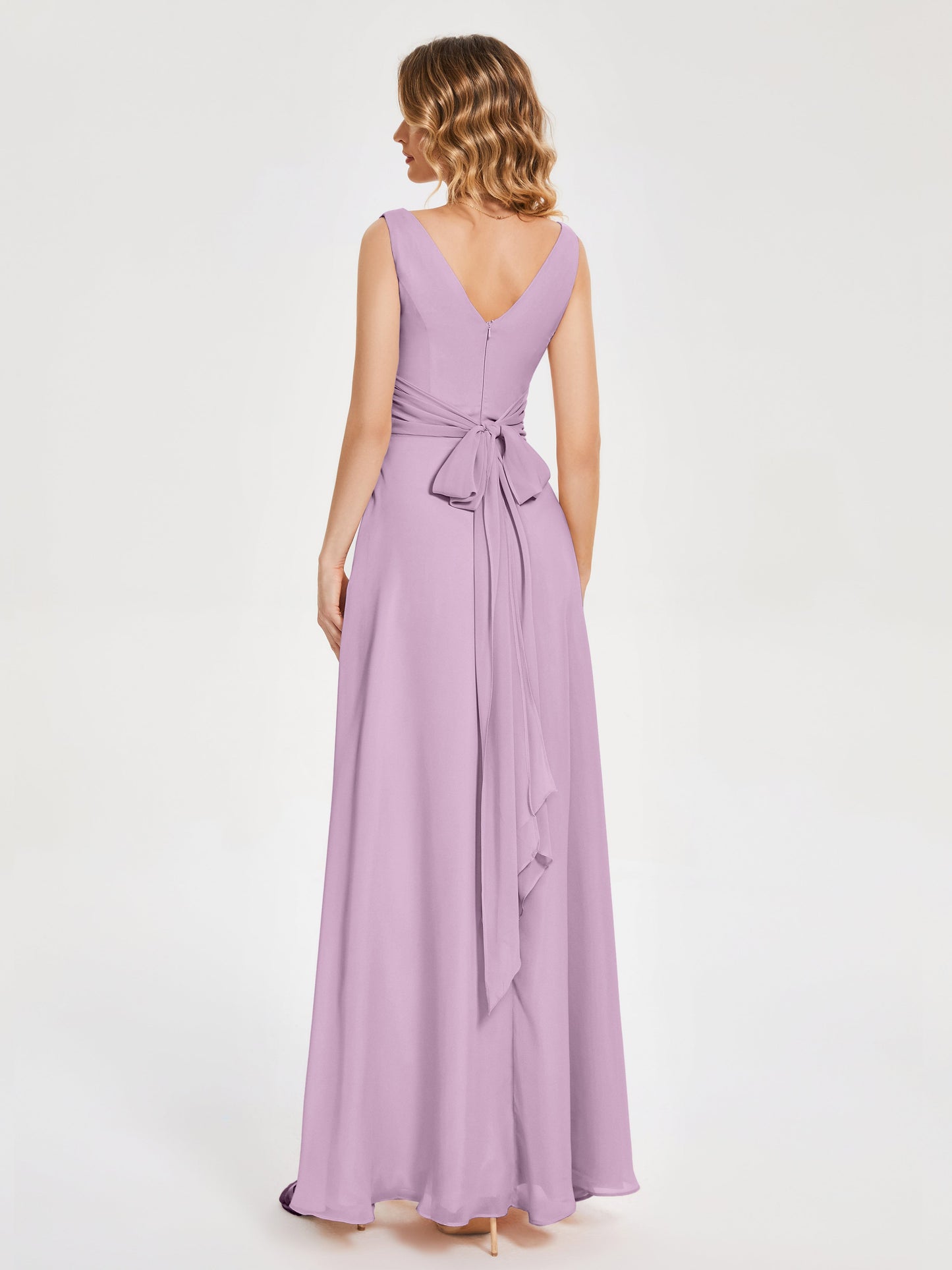 Lucille Simple V-neck Bridesmaid Dress with Pockets