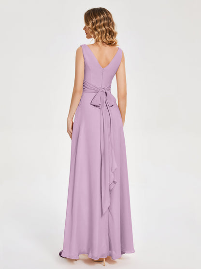 Lucille Simple V-neck Bridesmaid Dress with Pockets