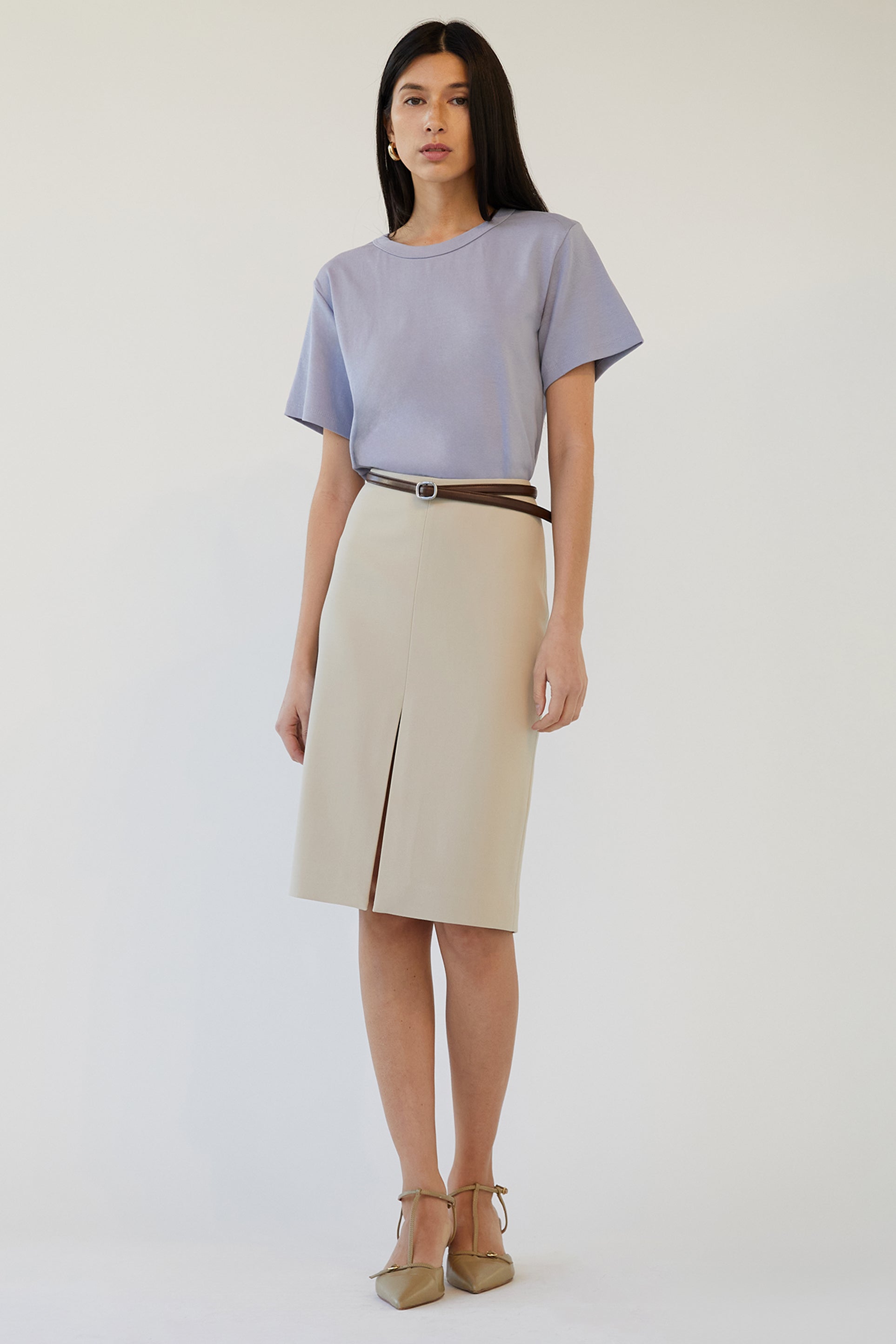 MIDI SUITING SKIRT WITH FRONT SLIT