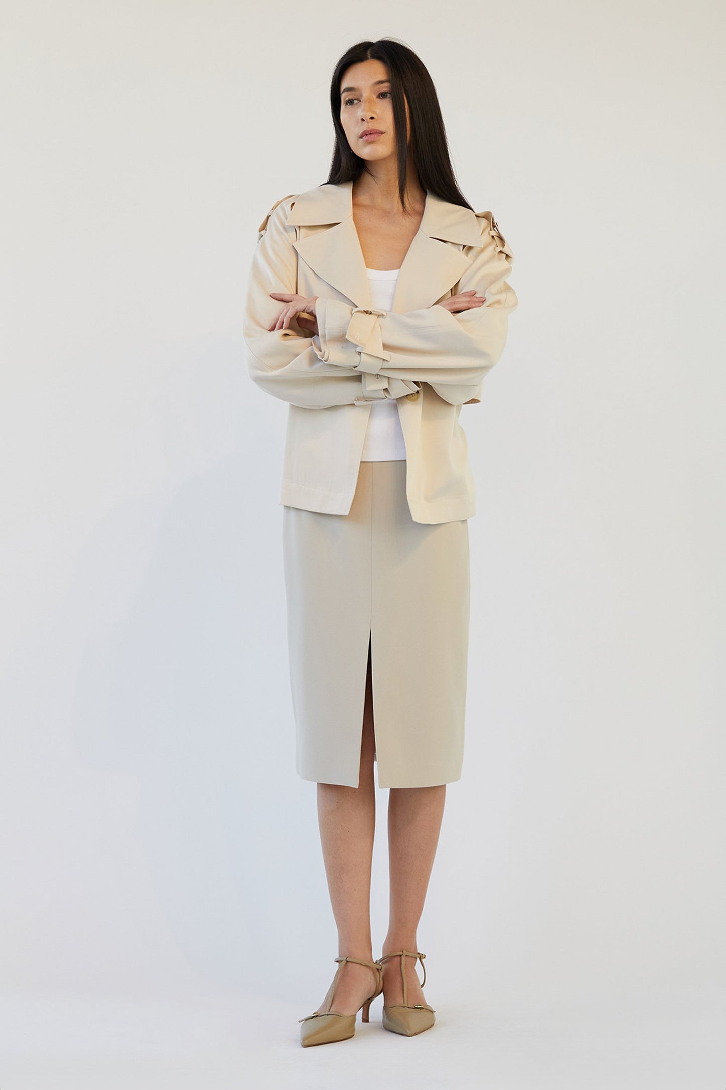MIDI SUITING SKIRT WITH FRONT SLIT