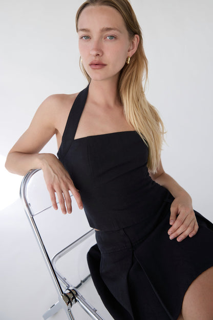 LINEN BLEND PLEATED MINI SKIRT