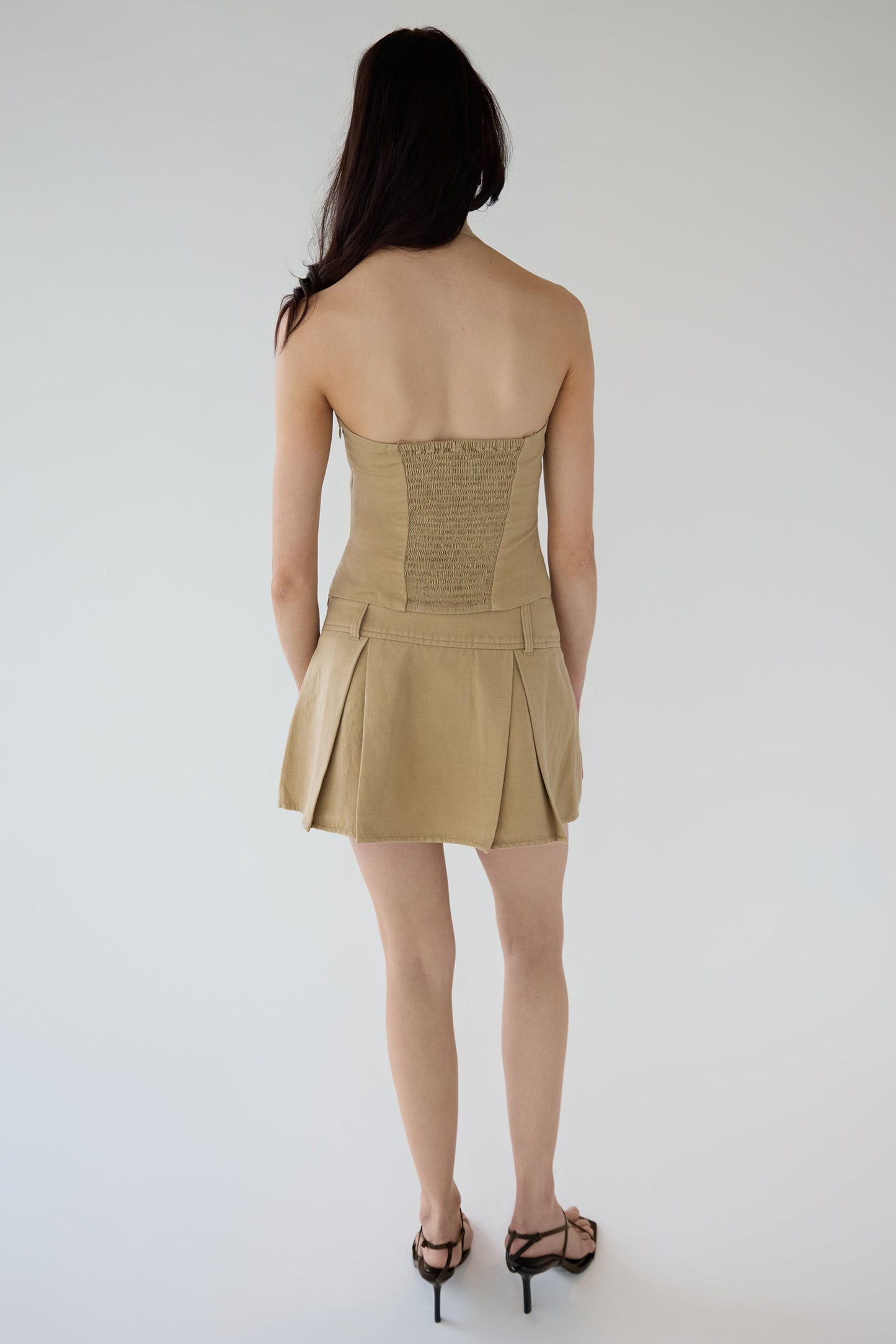 LINEN BLEND PLEATED MINI SKIRT