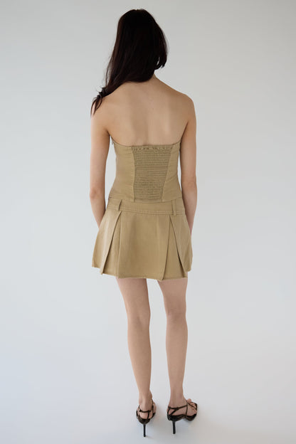 LINEN BLEND PLEATED MINI SKIRT