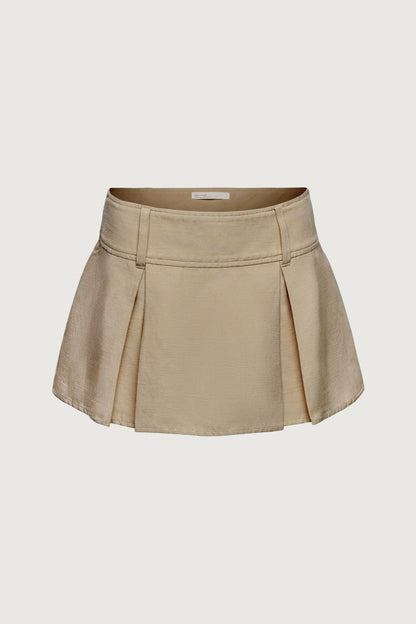 LINEN BLEND PLEATED MINI SKIRT
