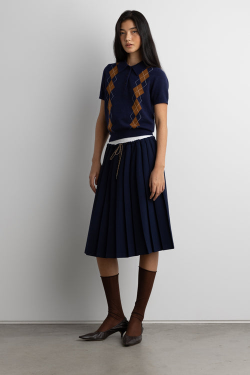EXPOSED WAIST PLEATED MIDI SKIRT