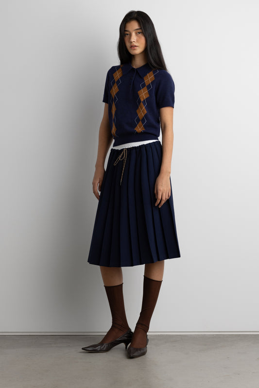 EXPOSED WAIST PLEATED MIDI SKIRT