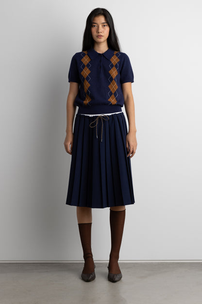 EXPOSED WAIST PLEATED MIDI SKIRT