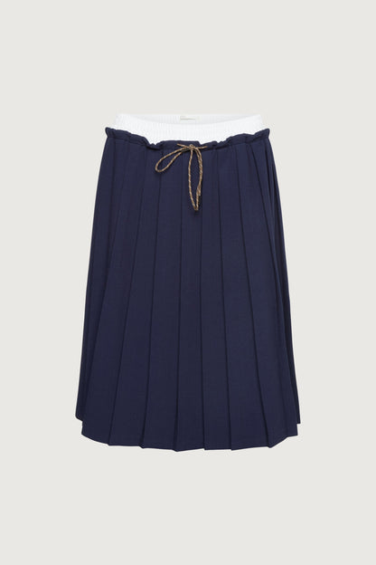EXPOSED WAIST PLEATED MIDI SKIRT
