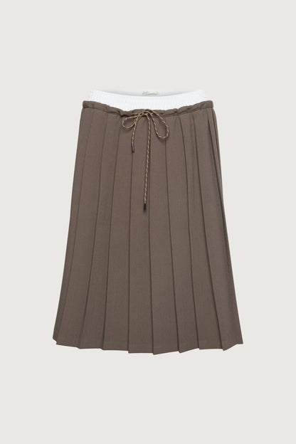 EXPOSED WAIST PLEATED MIDI SKIRT