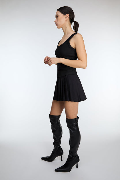 PLEATED WRAP MINI SKORT