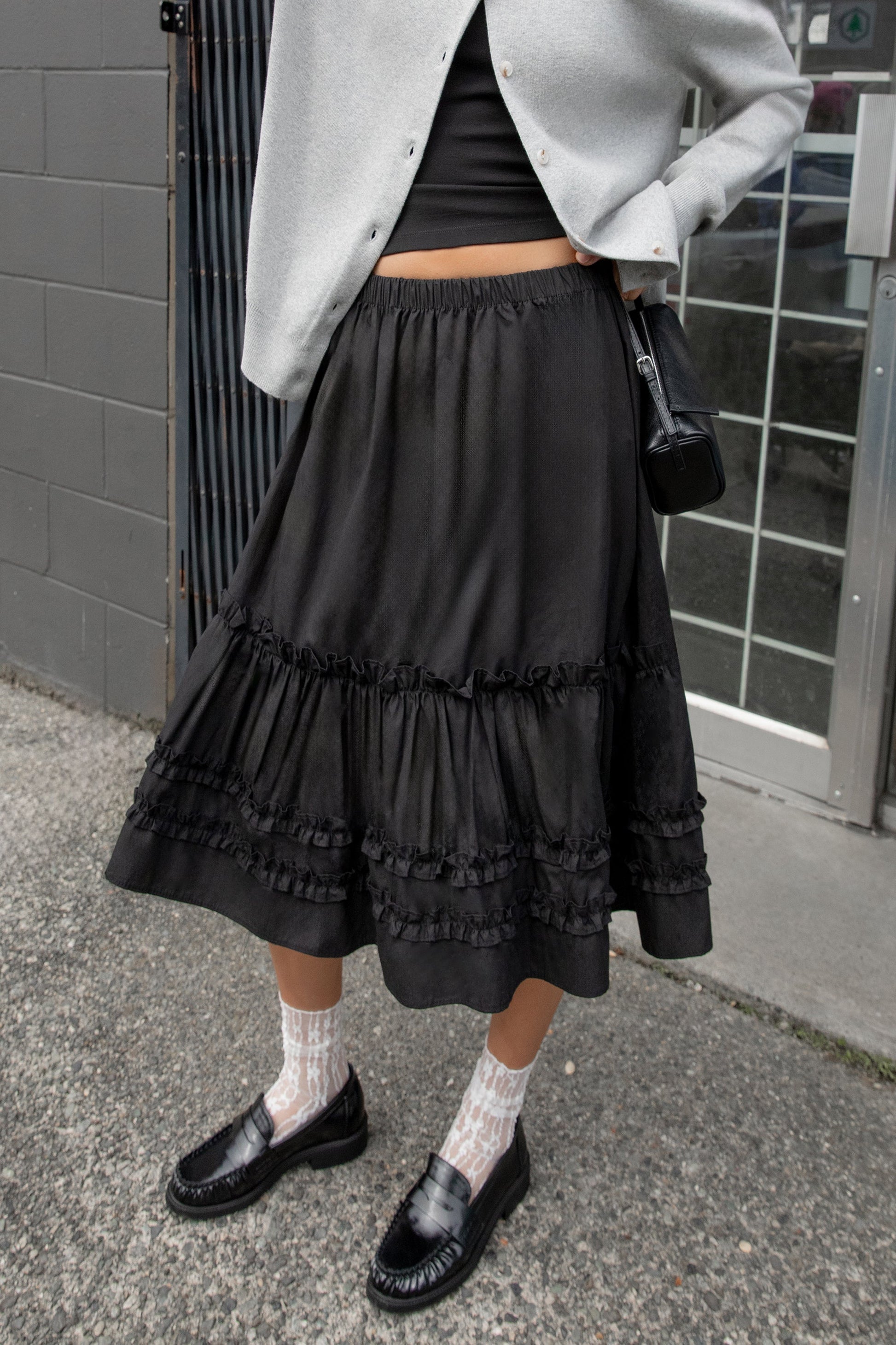 RUFFLED MIDI SKIRT