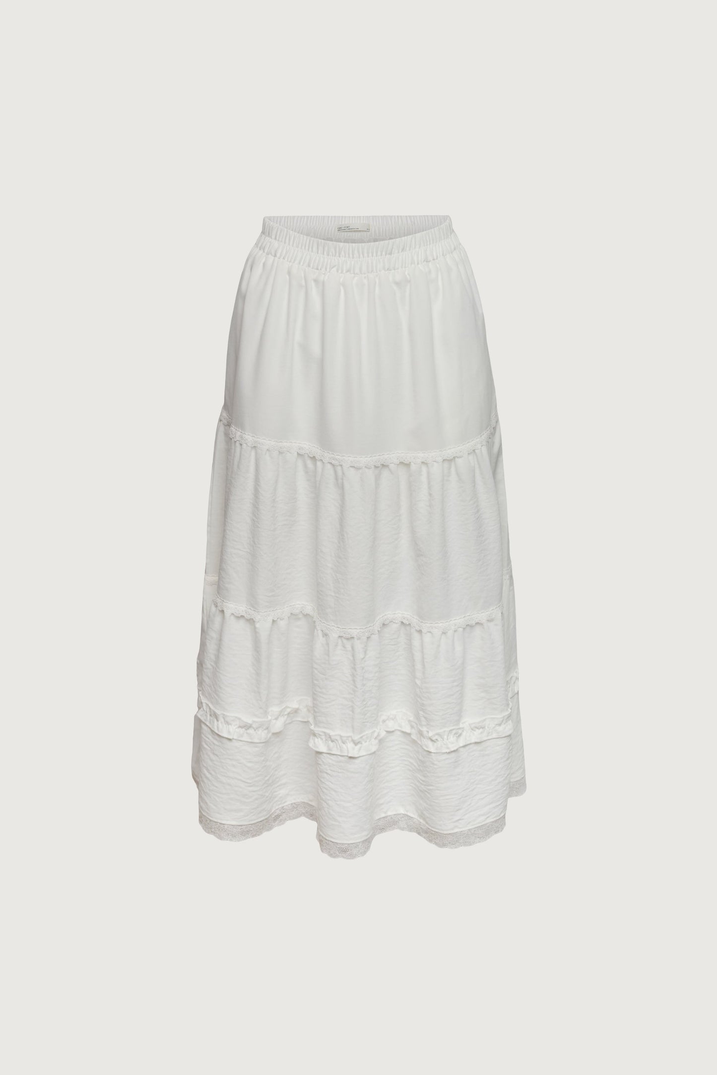TIERED LACE TRIM MAXI SKIRT