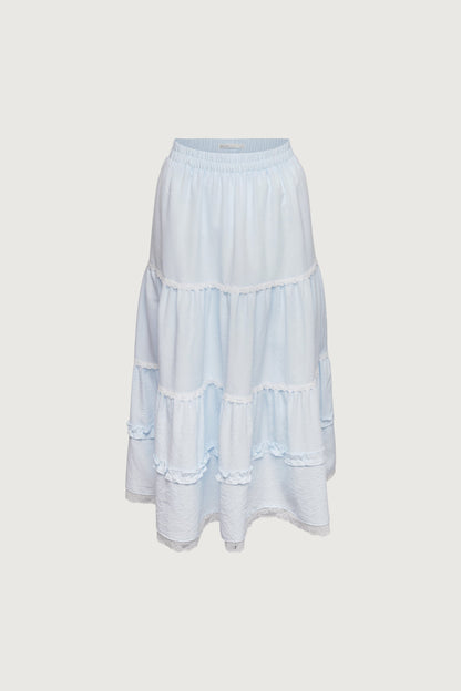 TIERED LACE TRIM MAXI SKIRT