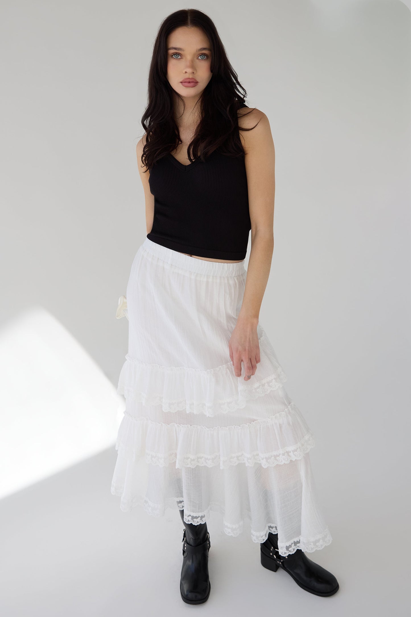 LACE TIERED MAXI SKIRT