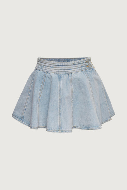 PLEATED DENIM MINI SKORT