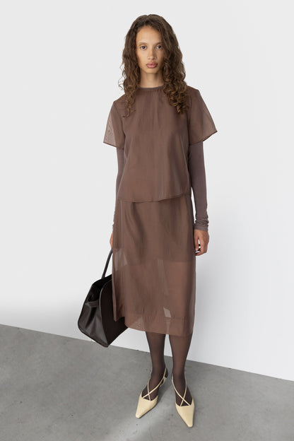 SHEER ORGANZA MIDI SKIRT