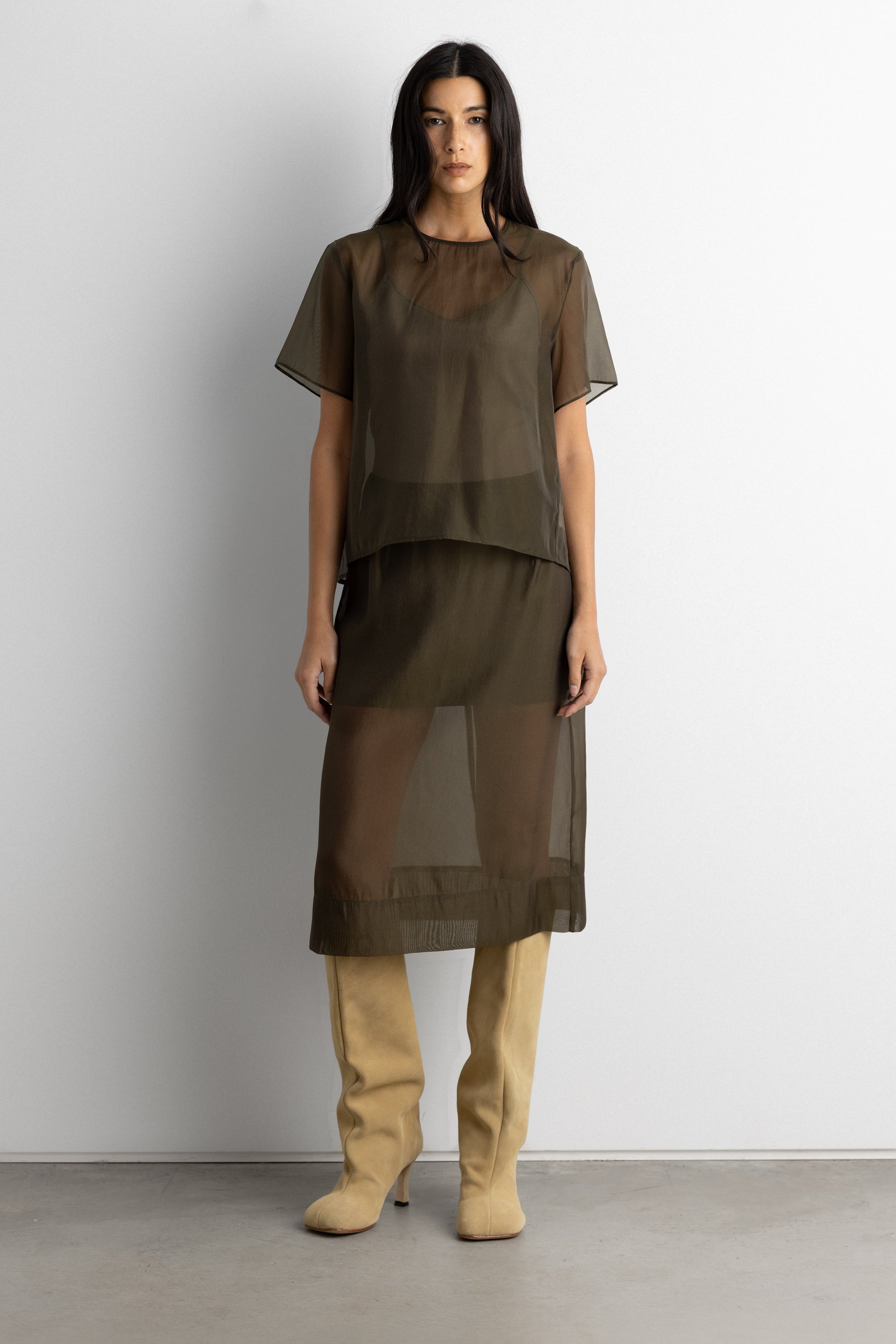 SHEER ORGANZA MIDI SKIRT