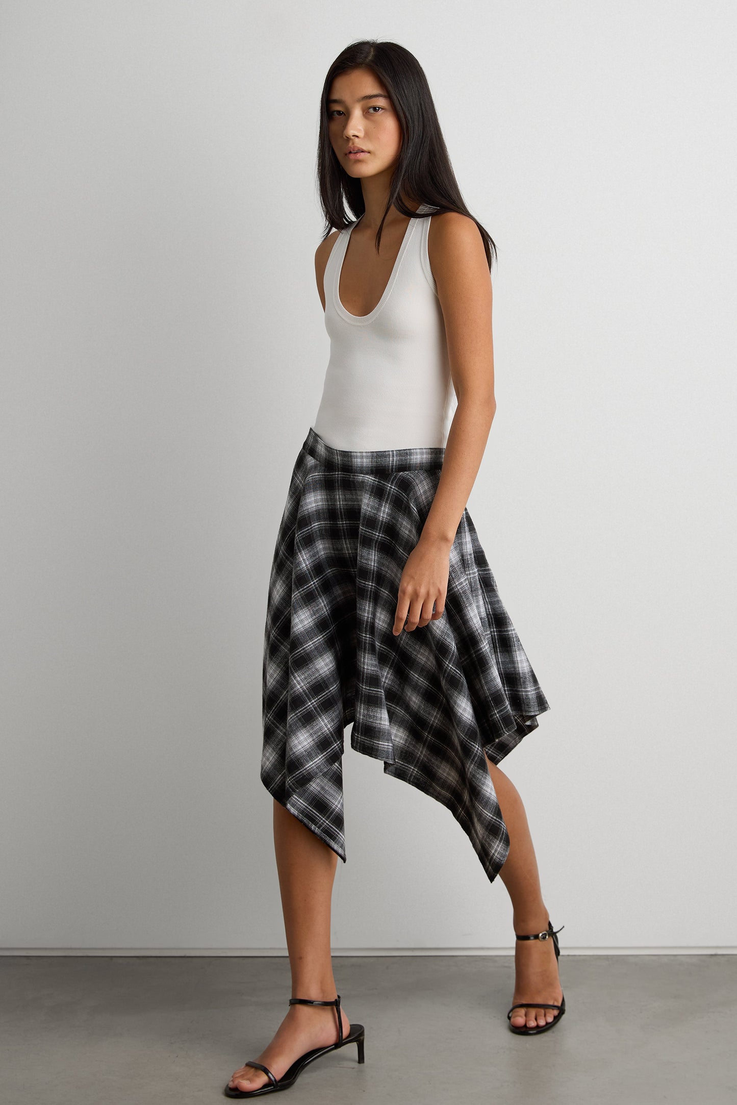 ASYMMETRICAL DRAPED PLAID MINI SKIRT
