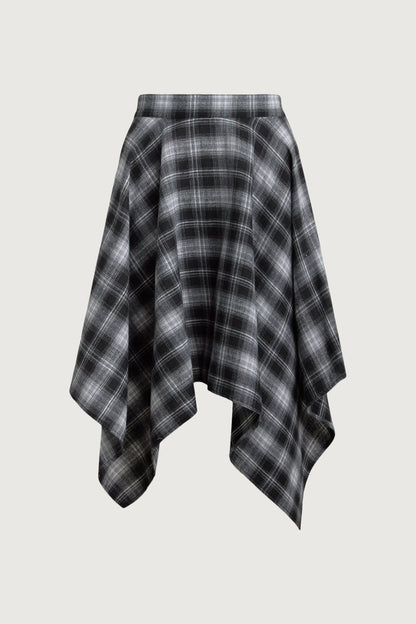 ASYMMETRICAL DRAPED PLAID MINI SKIRT