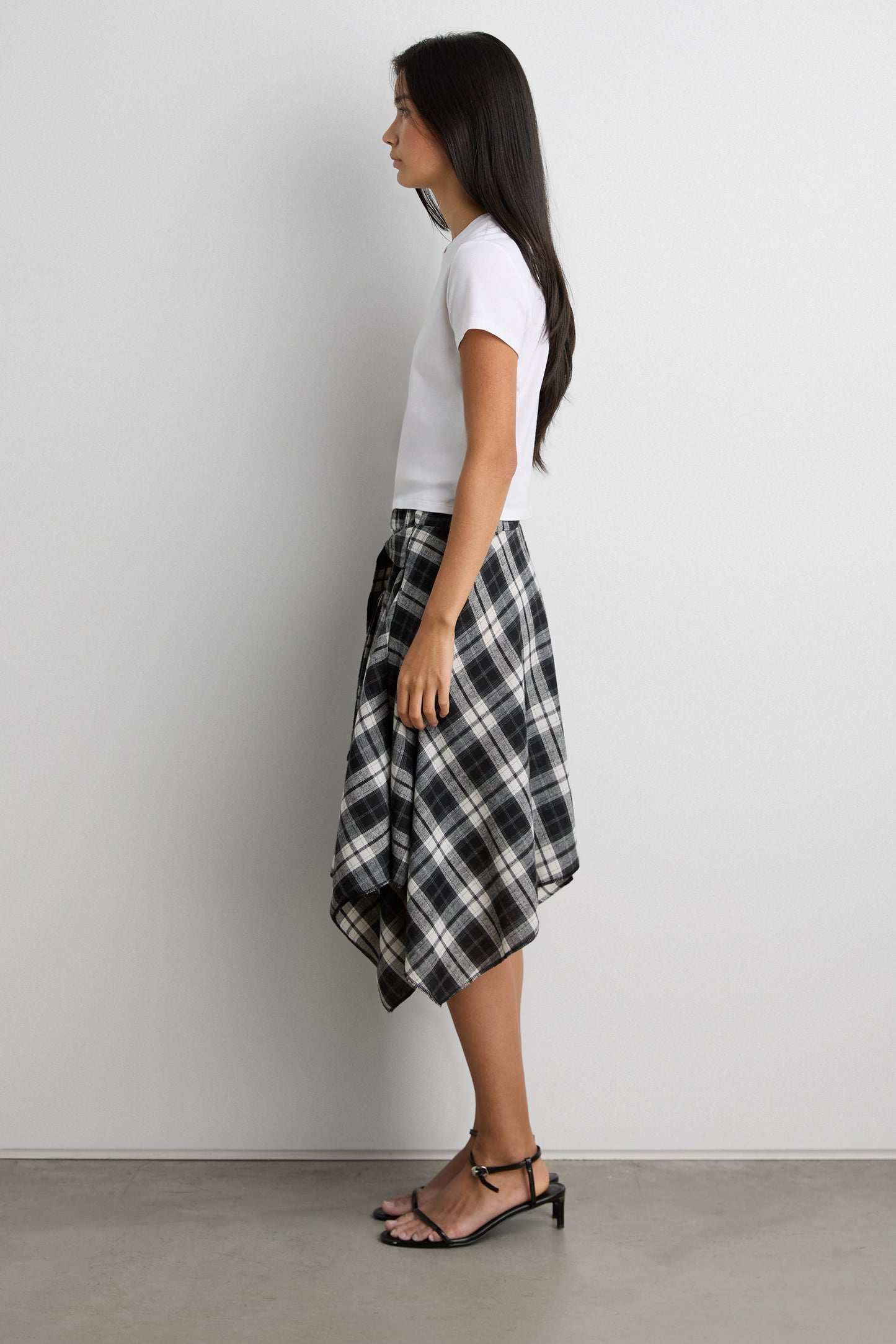 DRAPED PLAID MIDI SKIRT WITH TIE DETAIL