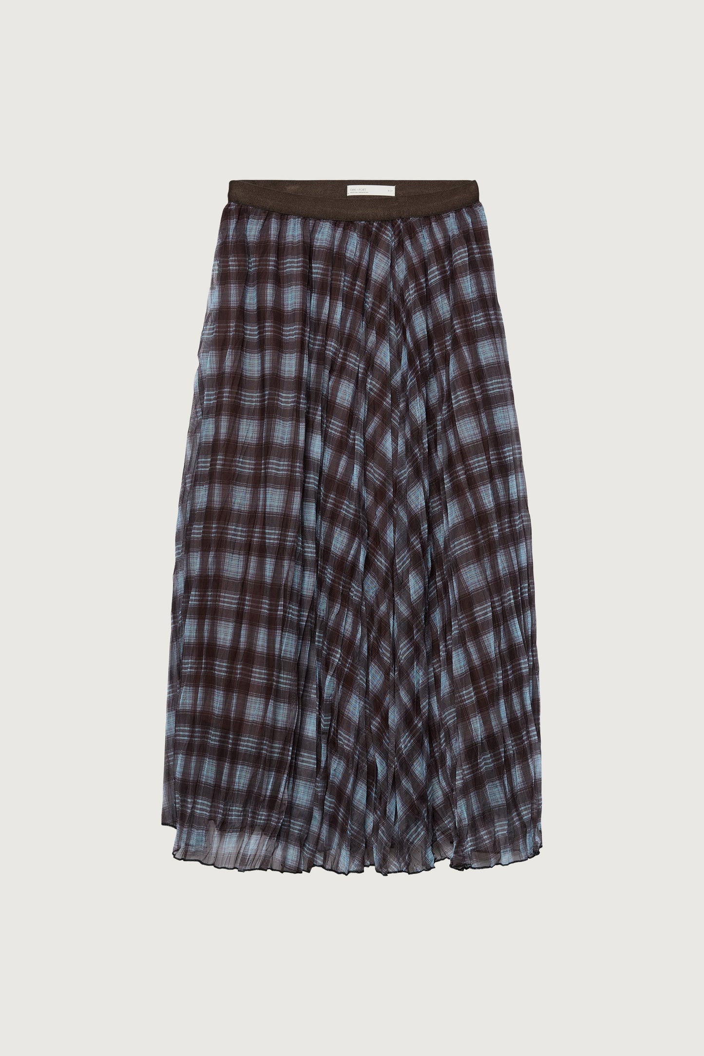 BLUE PLAID ACCORDION PLEAT MIDI SKIRT