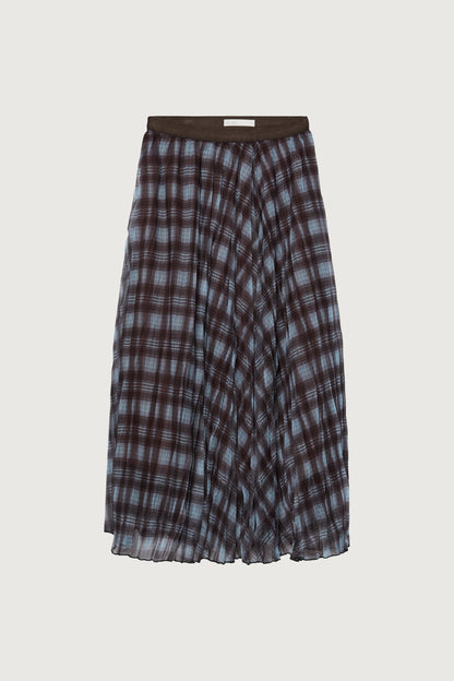BLUE PLAID ACCORDION PLEAT MIDI SKIRT