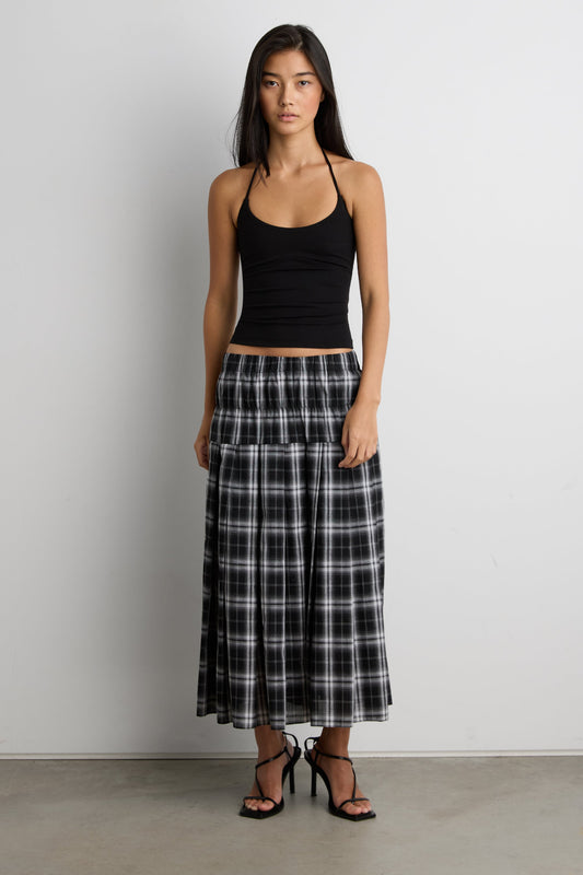 PLAID MIDI SKIRT