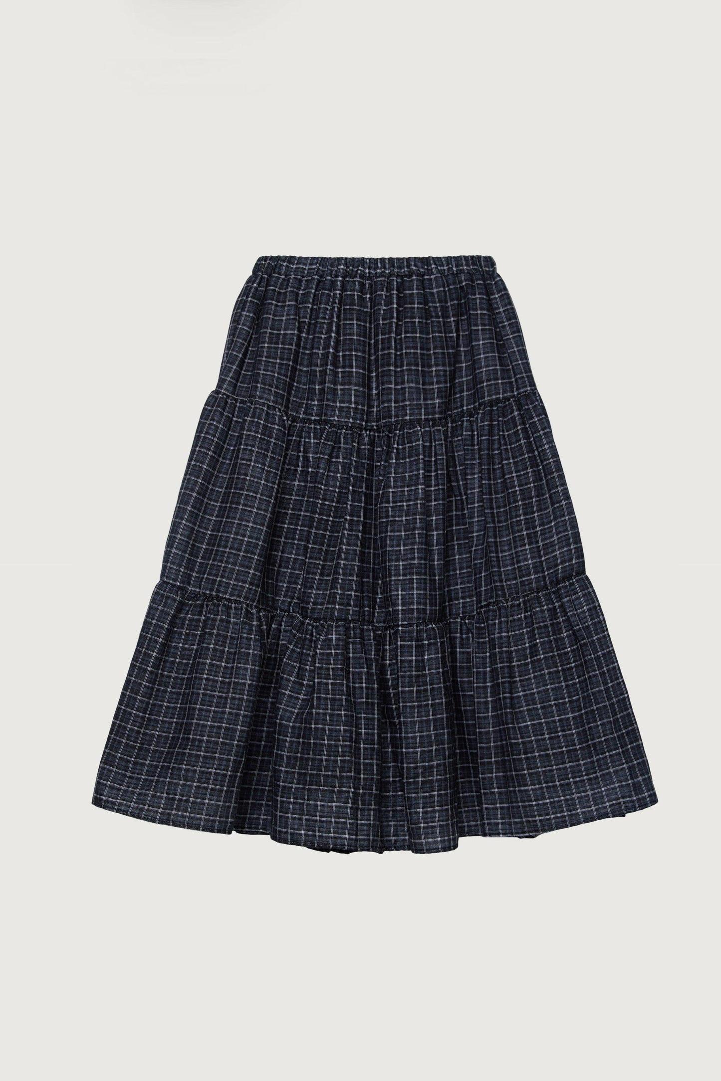 VINTAGE PLAID TIERED MIDI SKIRT