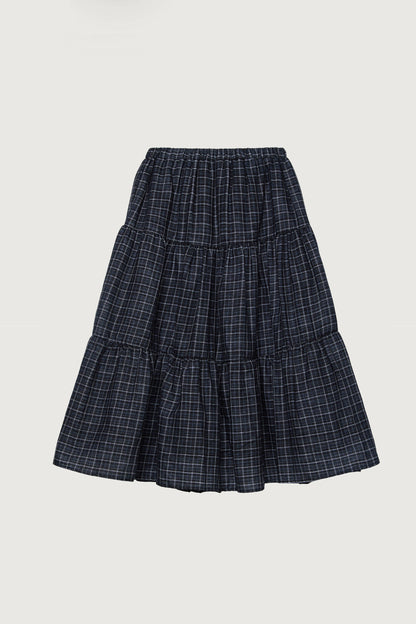 VINTAGE PLAID TIERED MIDI SKIRT
