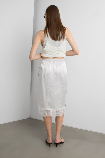 LACE TRIM SILKY MIDI SKIRT