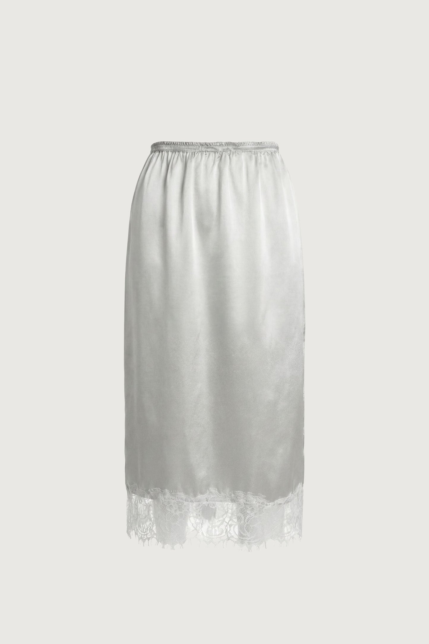 LACE TRIM SILKY MIDI SKIRT