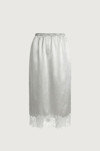 LACE TRIM SILKY MIDI SKIRT