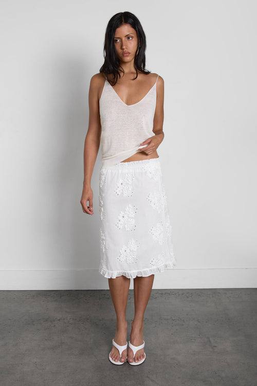 EYELET FRILLED HEM MINI SKIRT