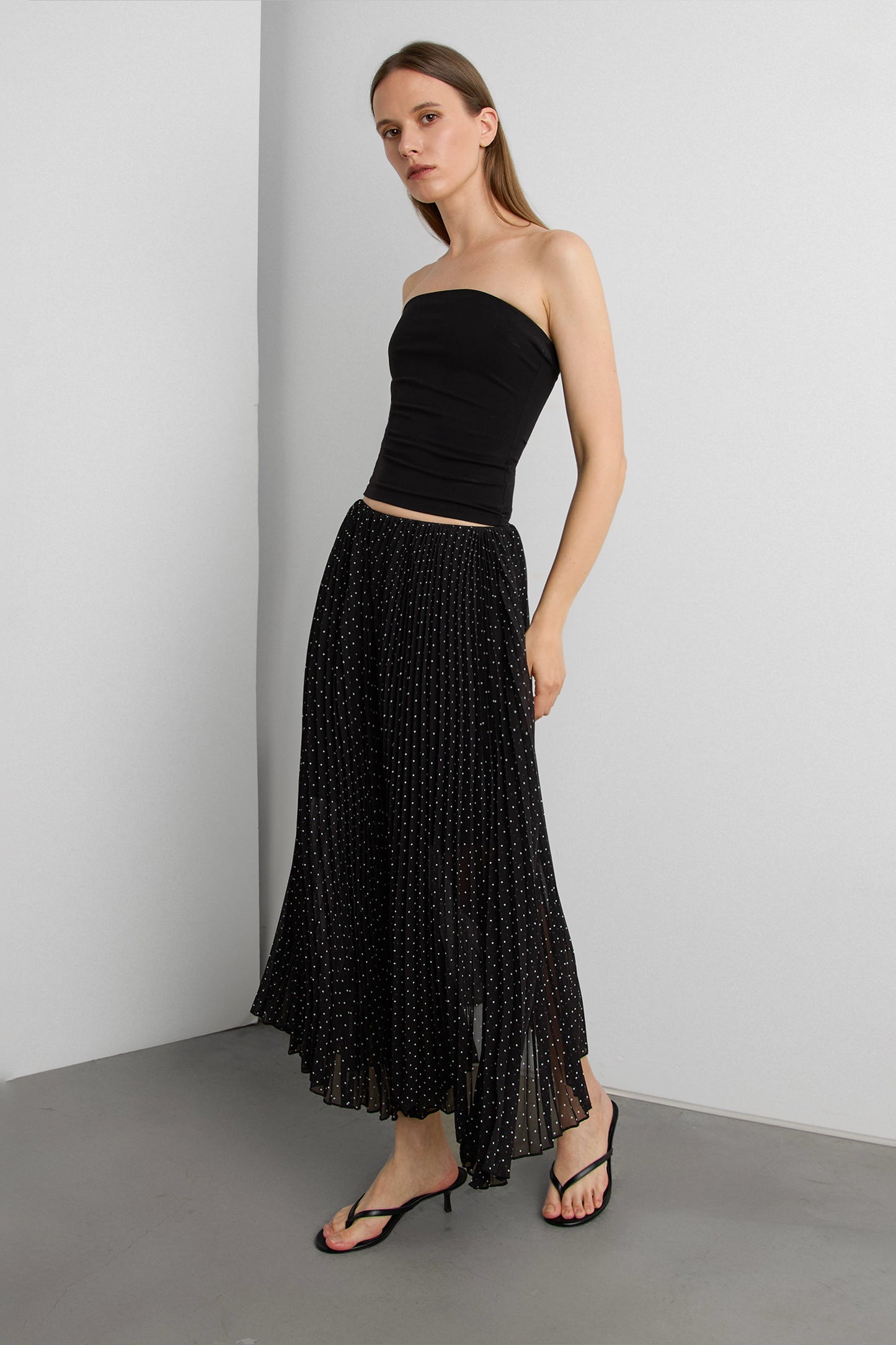 POLKA DOT ACCORDIAN MAXI SKIRT