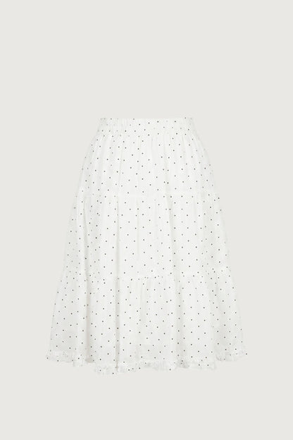 SHEER POLKA DOT MIDI SKIRT WITH RUFFLED HEM DETAIL