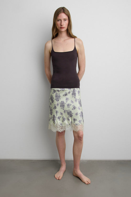 VINTAGE ROSE PRINT SATIN MINI SLIP SKIRT