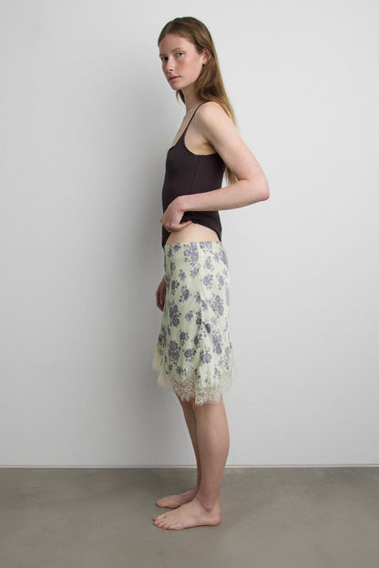 VINTAGE ROSE PRINT SATIN MINI SLIP SKIRT