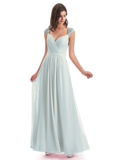 Sofia Floor Length Cap Sleeves Chiffon Bridesmaid Dresses