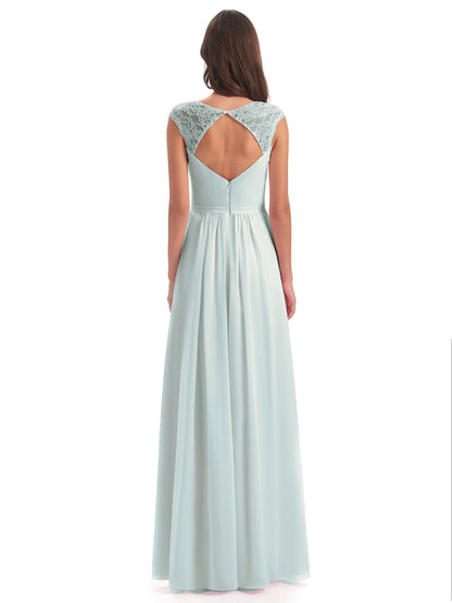 Sofia Floor Length Cap Sleeves Chiffon Bridesmaid Dresses