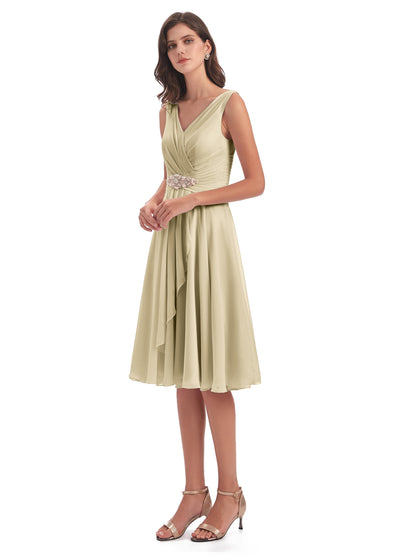 Caylee Knee Length V-neck Asymmetrical Chiffon Bridesmaid Dresses