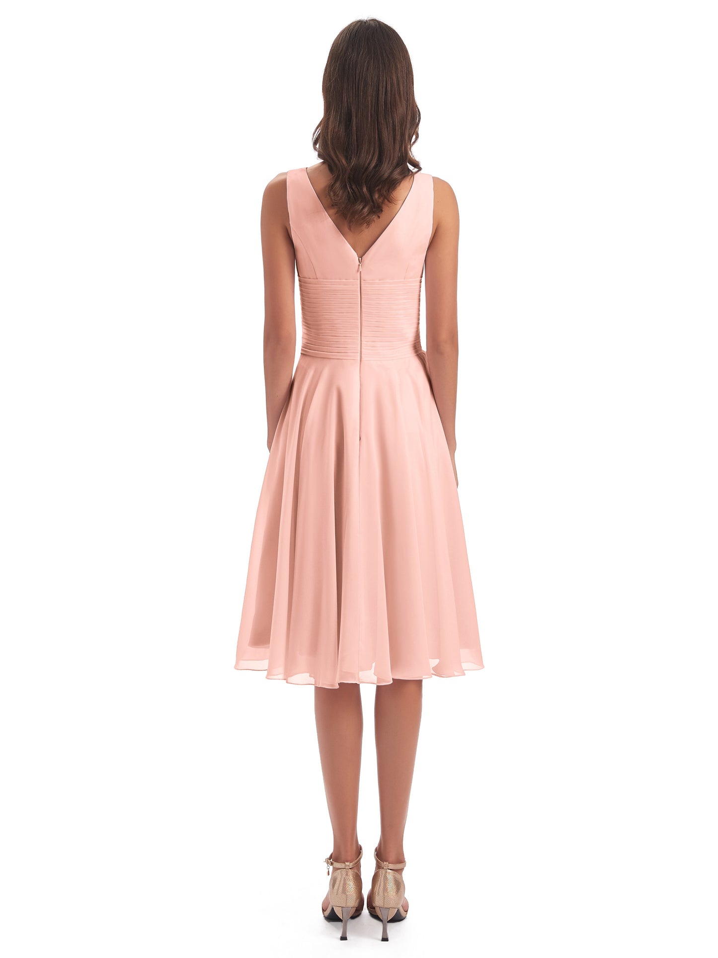 Caylee Knee Length V-neck Asymmetrical Chiffon Bridesmaid Dresses