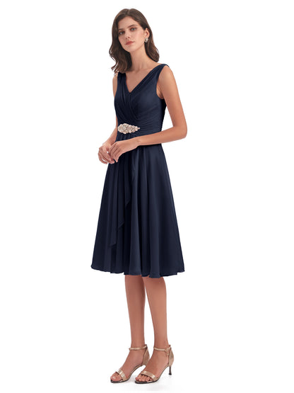 Caylee Knee Length V-neck Asymmetrical Chiffon Bridesmaid Dresses