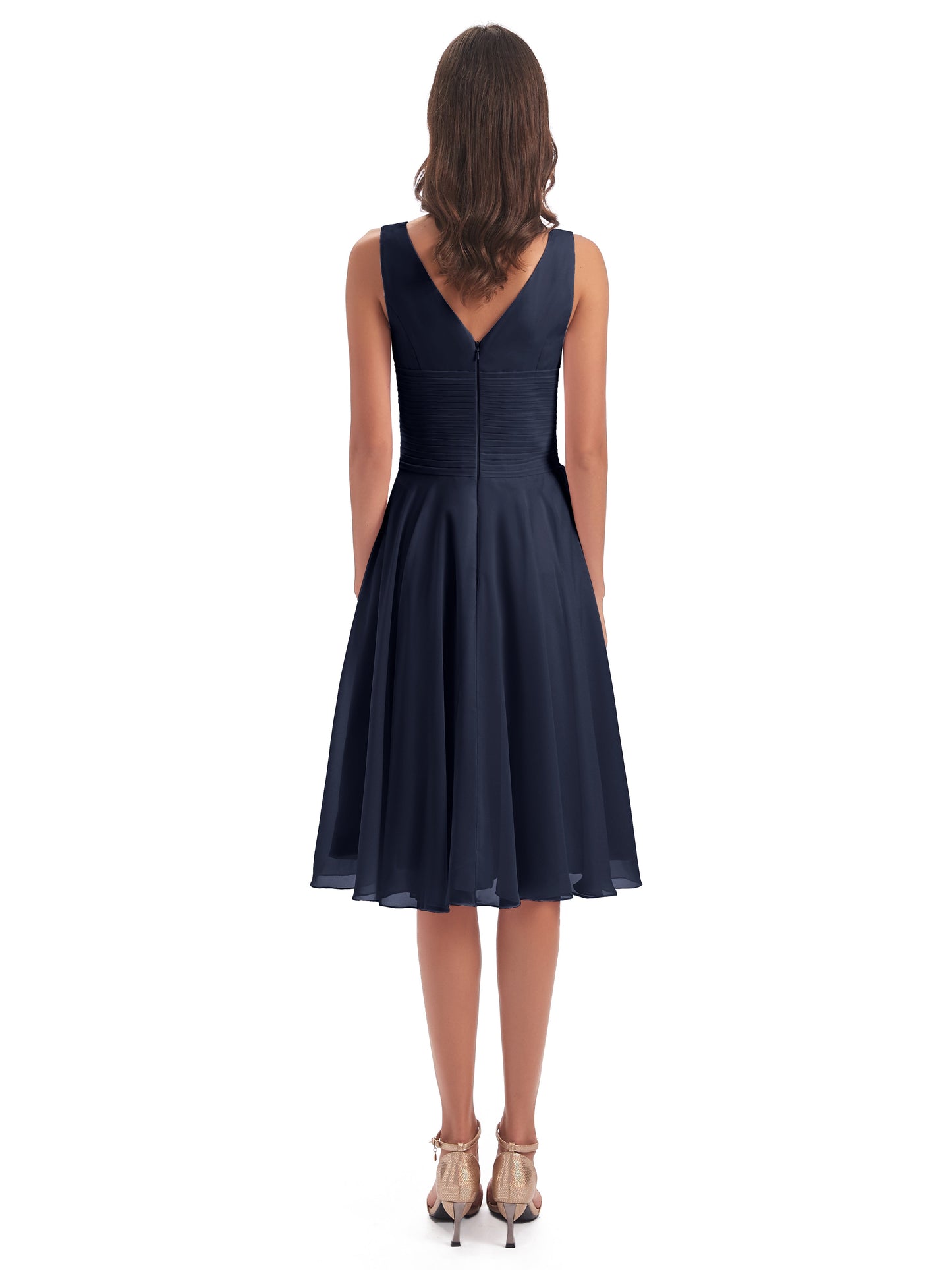 Caylee Knee Length V-neck Asymmetrical Chiffon Bridesmaid Dresses