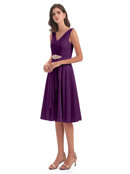 Caylee Knee Length V-neck Asymmetrical Chiffon Bridesmaid Dresses