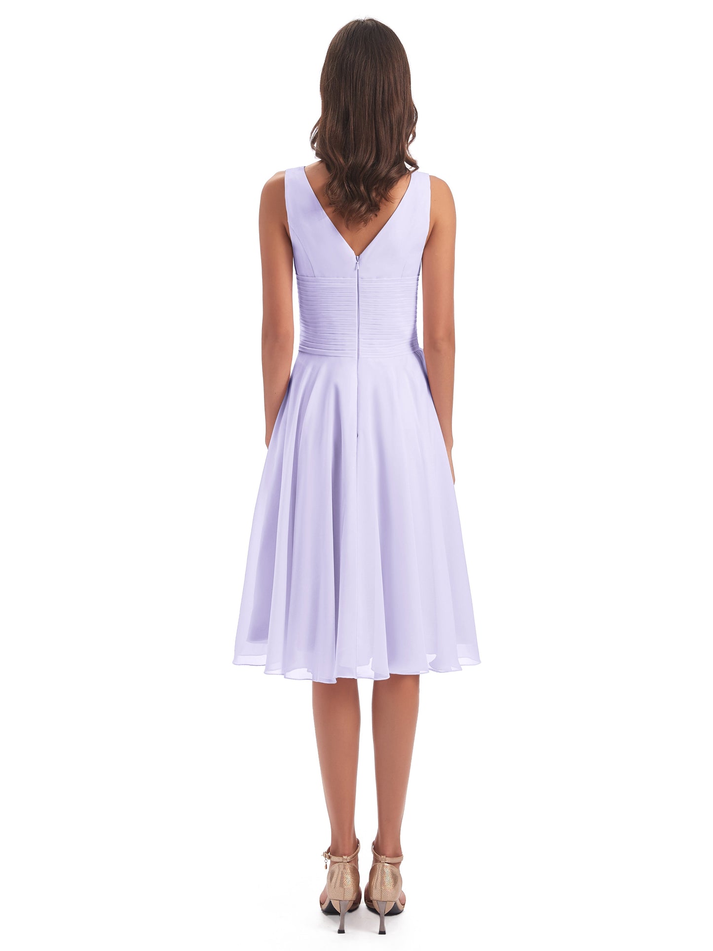 Caylee Knee Length V-neck Asymmetrical Chiffon Bridesmaid Dresses