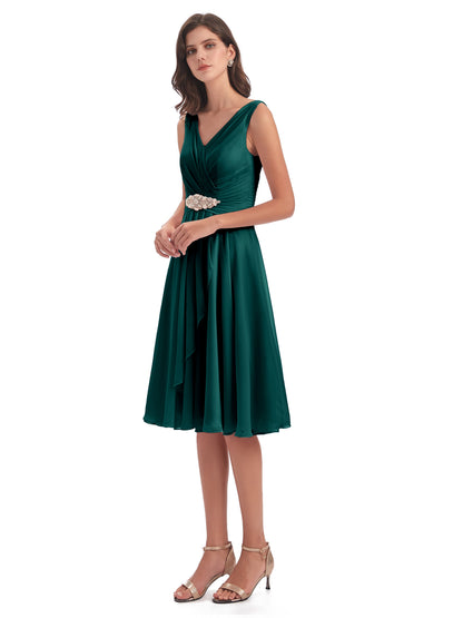 Caylee Knee Length V-neck Asymmetrical Chiffon Bridesmaid Dresses