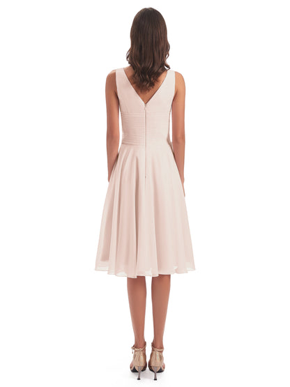 Caylee Knee Length V-neck Asymmetrical Chiffon Bridesmaid Dresses